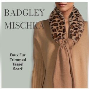 BADGLEY Mischka Camel Colored Faux-Fur Trimmed Scarf